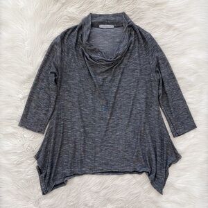 Cut Loose Heather Gray Cowl Neck Asymmetrical Hem Long Sleeve Shirt Lagenlook L